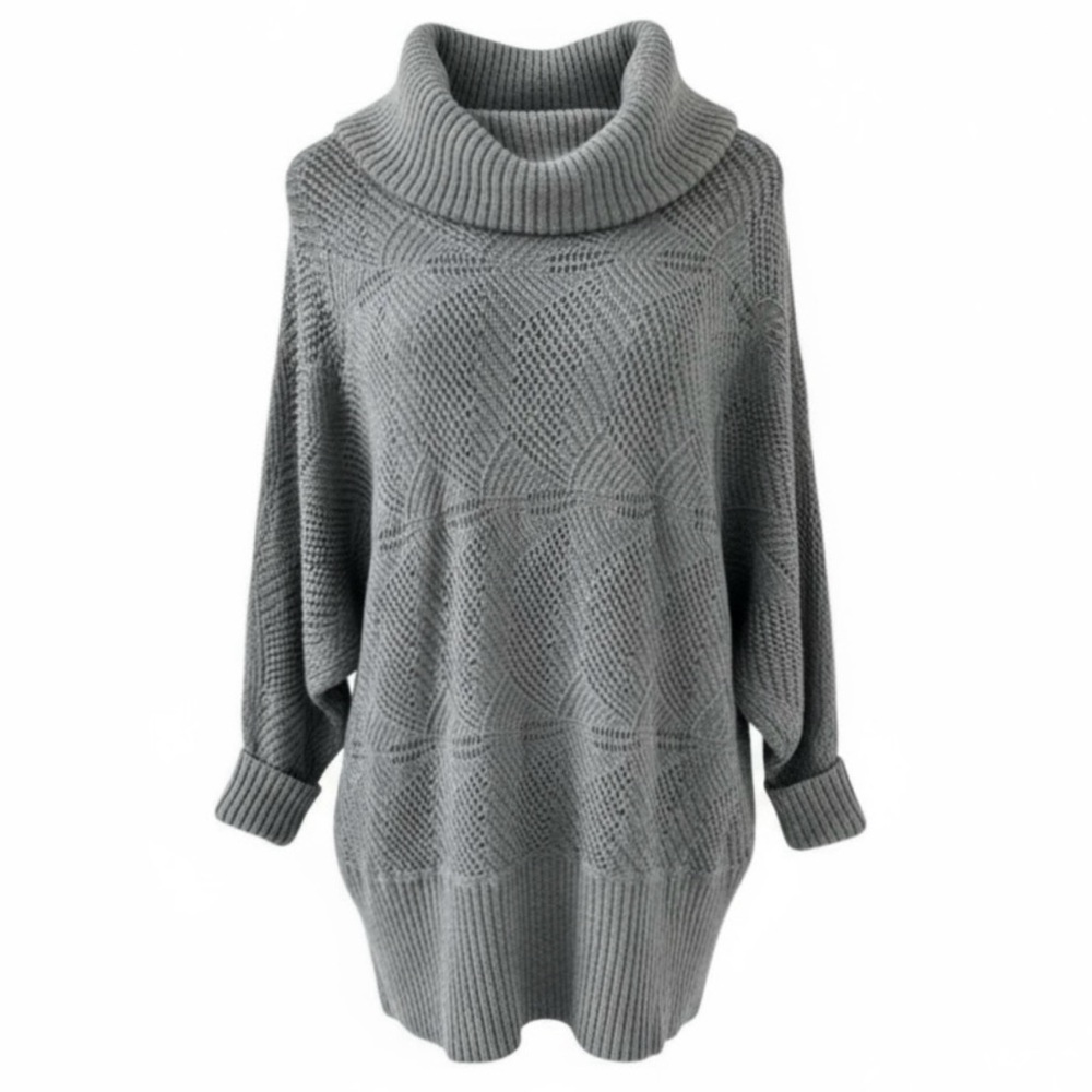 H&M Grey Cowl Neck Open Knit Long Sleeve Sweater Size Small